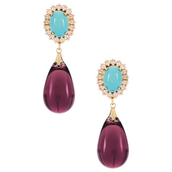 Anton Heunis Omega Clasp Oval Drop Earrings in Light Blue Purple Gold New Womens - Picture 1 of 7